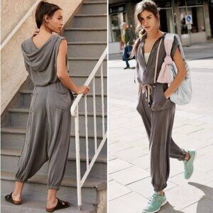 Free People Franklin Hills Hooded Sleeveless Slate Zipper Onesie Jumpsuit
